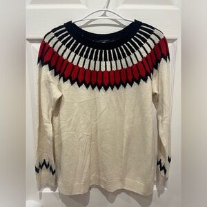Talbots Womens Wool Blend Fair Isle Nordic Cream Red‎ Blue Sweater Large Winter